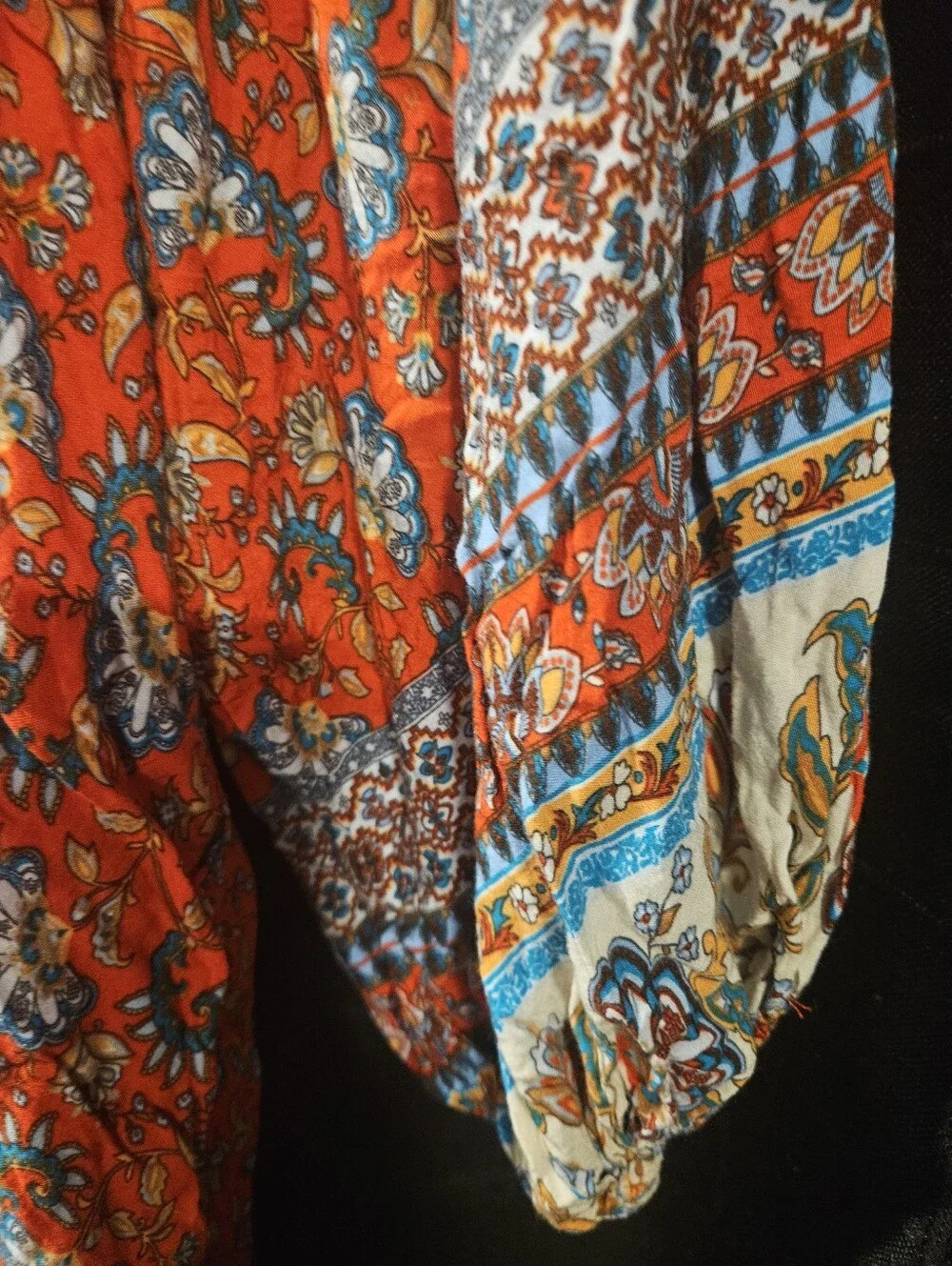 GIGIO USA Orange Floral Boho Tunic Dress High-Low Smocked Size L